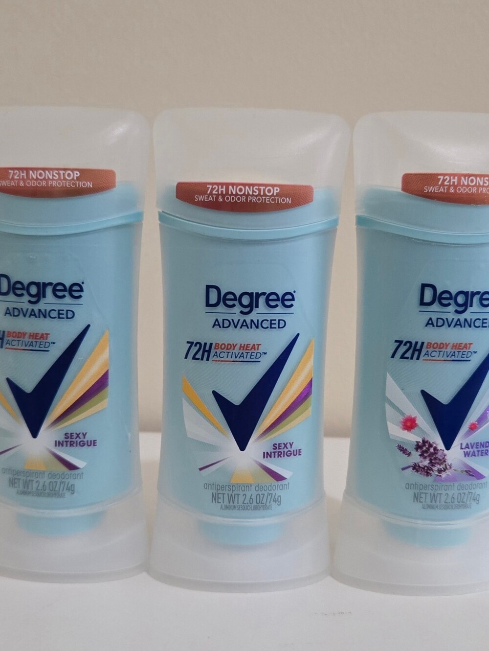 3 New Degree Advanced 72H Antiperspirant Deodorant - Sexy Intrigue & Lavander